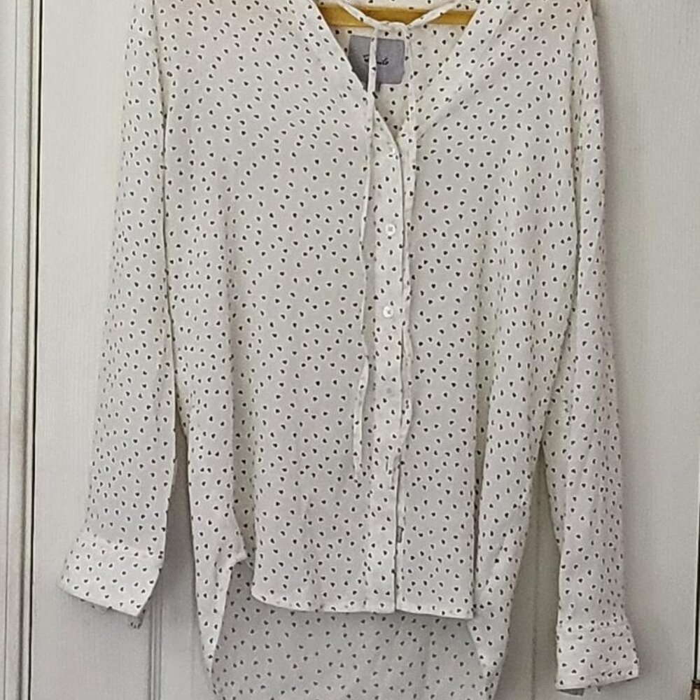 Rails Casey Black Mini Heart Button-Up Long Sleeve Shirt White Sz XS